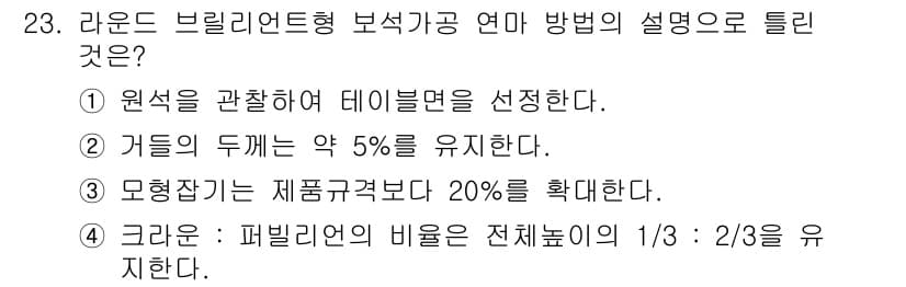 귀금속가공산업기사 2016년 23번 - 정답과 핵심 포인트를 검수 중인 기출문제