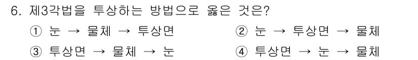 귀금속가공산업기사 2016년 6번 - 제3각법은 물체를 눈으로 보는 것처럼 3차원 형태를 2차원 화면에 나타내... 에 관한 핵심 기출문제