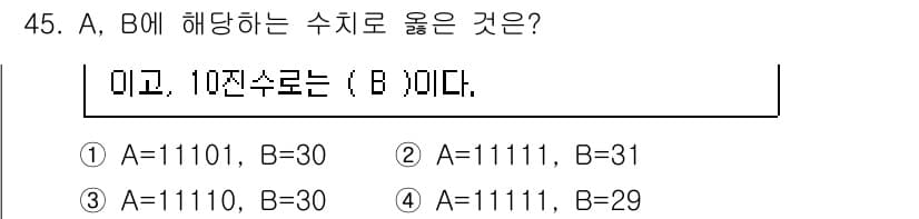 반도체커스텀레이아웃산업기사 2016년 45번 - 주어진 문제에서 A는 이진수 표현이며, A=1111은 10진수로 15에 ... 에 관한 핵심 기출문제