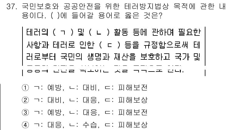 경비지도사_2차(경호학) 2020년 37번 - 정답과 핵심 포인트를 검수 중인 기출문제