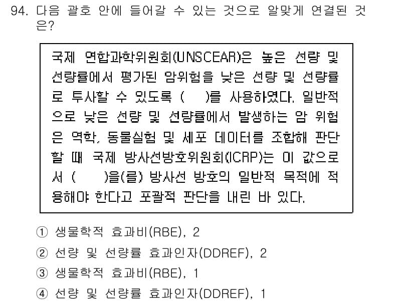 원자력기사 2015년 94번 - 주어진 질문은 핵호의 평가에 대한 내용으로, 상대적으로 낮은 선량에서의 ... 에 관한 핵심 기출문제