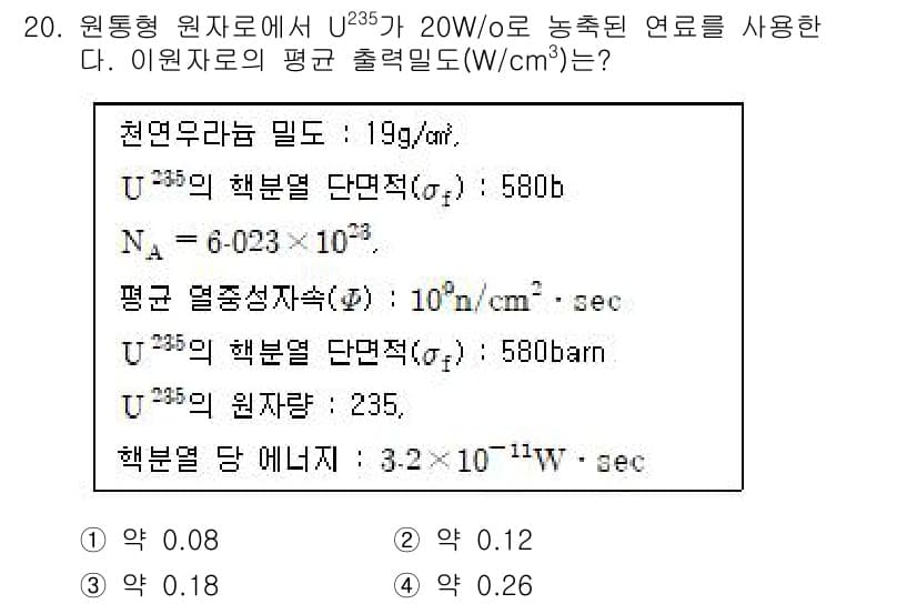 원자력기사 2017년 20번 - 정답과 핵심 포인트를 검수 중인 기출문제