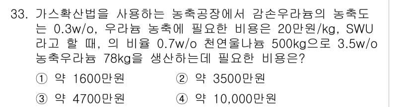원자력기사 2017년 33번 - 정답과 핵심 포인트를 검수 중인 기출문제