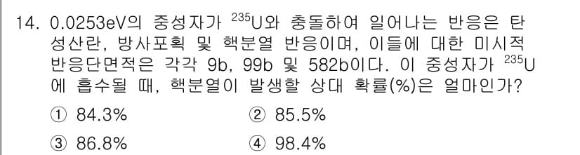 원자력기사 2019년 14번 - 정답과 핵심 포인트를 검수 중인 기출문제