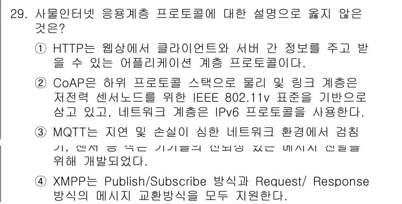 IoT지식능력검정 2017년 30번 - 정답과 핵심 포인트를 검수 중인 기출문제