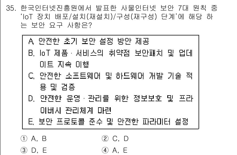 IoT지식능력검정 2019년 35번 - 정답과 핵심 포인트를 검수 중인 기출문제