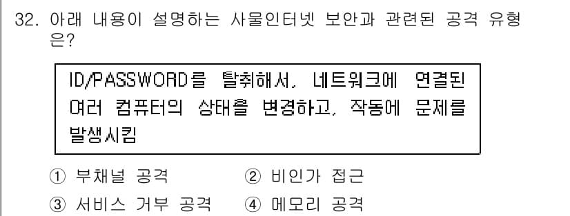 IoT지식능력검정 2020년 32번 - 정답과 핵심 포인트를 검수 중인 기출문제