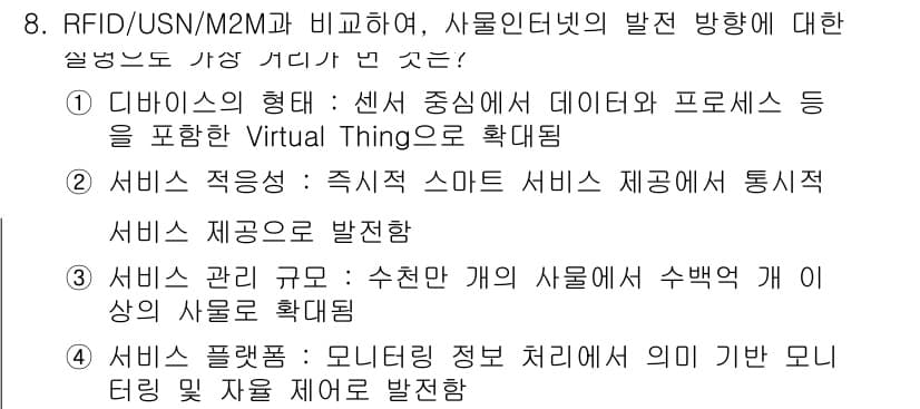 IoT지식능력검정 2020년 8번 - 정답과 핵심 포인트를 검수 중인 기출문제