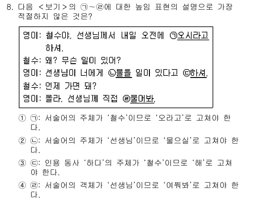 경찰공무원(순경)_국어 2020년 8번 - 정답과 핵심 포인트를 검수 중인 기출문제