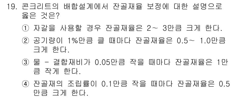 콘크리트기사 2021년 19번 - 정답과 핵심 포인트를 검수 중인 기출문제