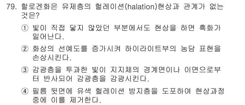 디지털인쇄산업기사 2019년 79번 - 할로겔로와 유제종의 헬레이션 현상은 빛의 반사 및 굴절에 의한 광학적 현... 에 관한 핵심 기출문제
