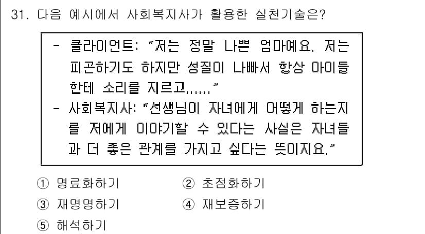 사회복지사_1급(2교시) 2021년 31번 - 정답과 핵심 포인트를 검수 중인 기출문제