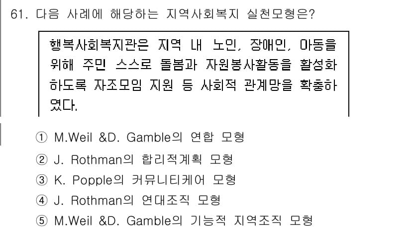 사회복지사_1급(2교시) 2021년 61번 - 주어진 사례는 지역사회 내 다양한 인력과 자원을 활용하여 사회적 관계를 ... 에 관한 핵심 기출문제