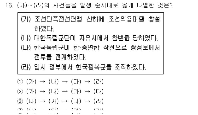 소방공무원(공개)_한국사(구) 2020년 16번 - 이 문제의 정답이 '4'인 이유는 사건의 흐름을 시간 순서에 따라 정리했... 에 관한 핵심 기출문제