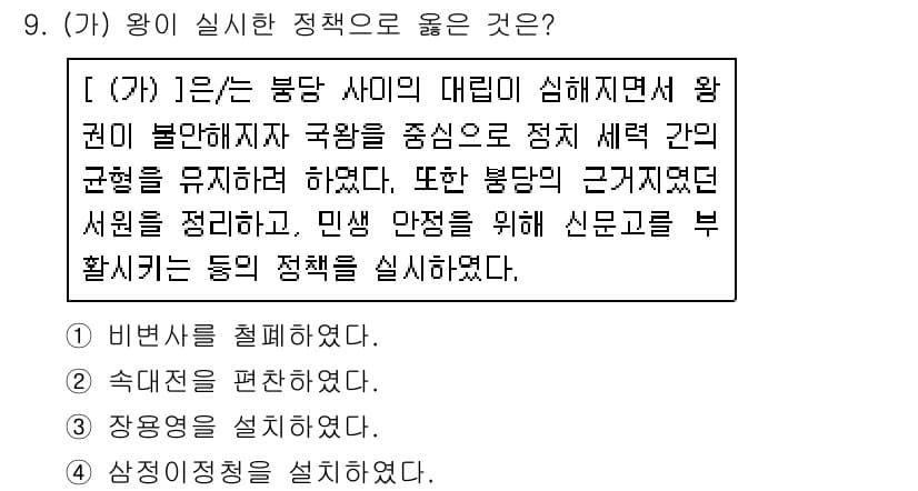 소방공무원(공개)_한국사(구) 2020년 9번 - 정답과 핵심 포인트를 검수 중인 기출문제