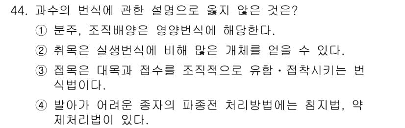 농산물품질관리사_1차 2017년 44번 - 정답과 핵심 포인트를 검수 중인 기출문제
