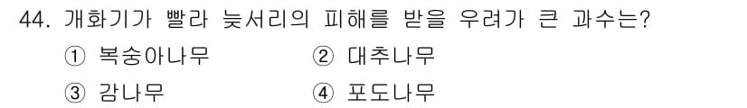 농산물품질관리사_1차 2019년 44번 - 정답과 핵심 포인트를 검수 중인 기출문제