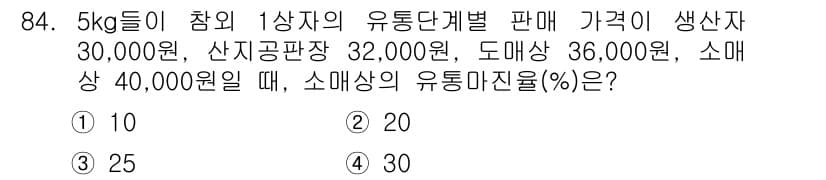 농산물품질관리사_1차 2019년 84번 - 정답과 핵심 포인트를 검수 중인 기출문제