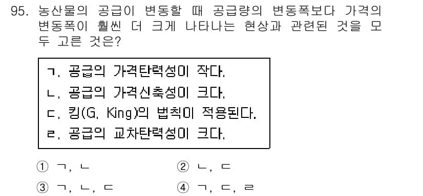 농산물품질관리사_1차 2019년 95번 - 정답과 핵심 포인트를 검수 중인 기출문제