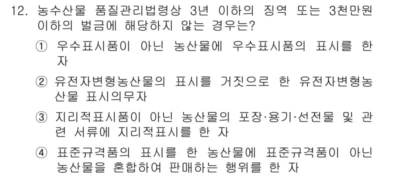 농산물품질관리사_1차 2021년 12번 - 정답과 핵심 포인트를 검수 중인 기출문제
