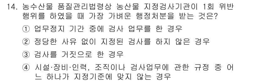 농산물품질관리사_1차 2021년 14번 - 정답 '2'는 농산물 품질 관리에 있어 정해진 절차를 따르지 않은 경우가... 에 관한 핵심 기출문제