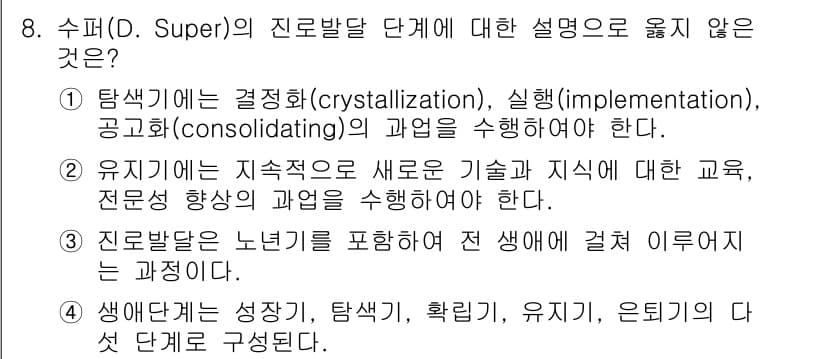 9급_국가직_공무원_직업상담심리학개론 2021년 8번 - 정답과 핵심 포인트를 검수 중인 기출문제