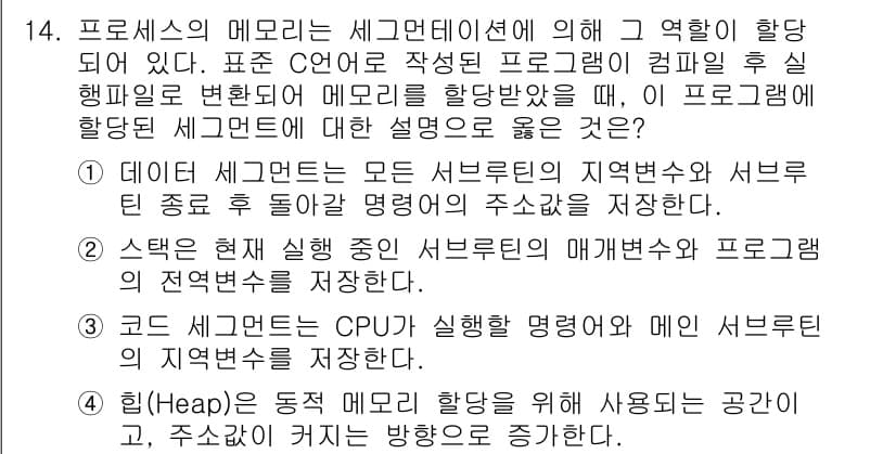 9급_국가직_공무원_컴퓨터일반 2021년 14번 - 정답과 핵심 포인트를 검수 중인 기출문제