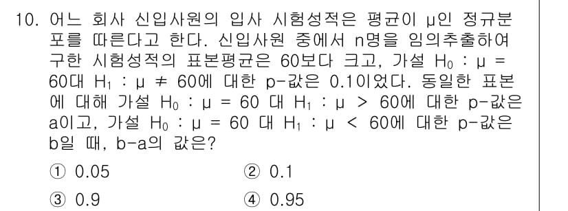9급_국가직_공무원_통계학개론 2021년 11번 - 정답과 핵심 포인트를 검수 중인 기출문제