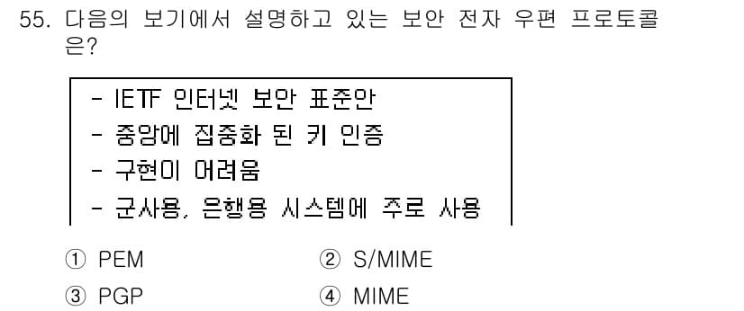 정보보안기사 2015년 55번 - 정답과 핵심 포인트를 검수 중인 기출문제