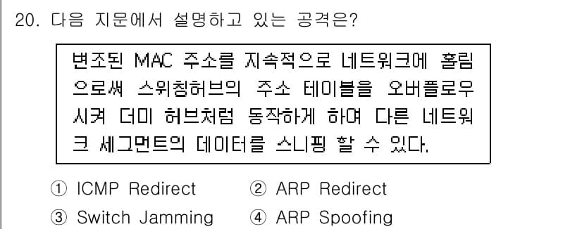 정보보안기사 2017년 20번 - 정답과 핵심 포인트를 검수 중인 기출문제