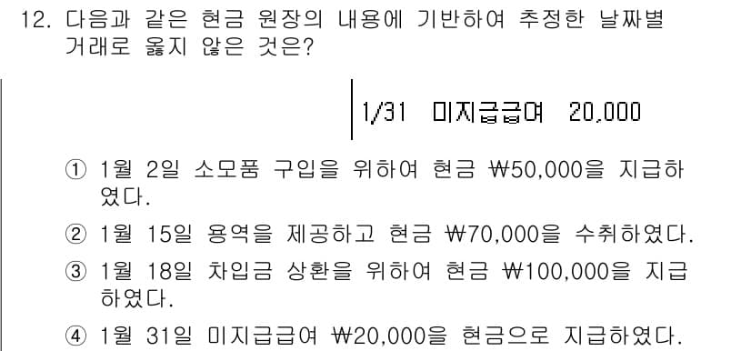 9급_국가직_공무원_회계원리 2021년 12번 - 정답이 '3'인 이유는 차입금 상환은 원금 상환에 해당하며, 현금 흐름의... 에 관한 핵심 기출문제