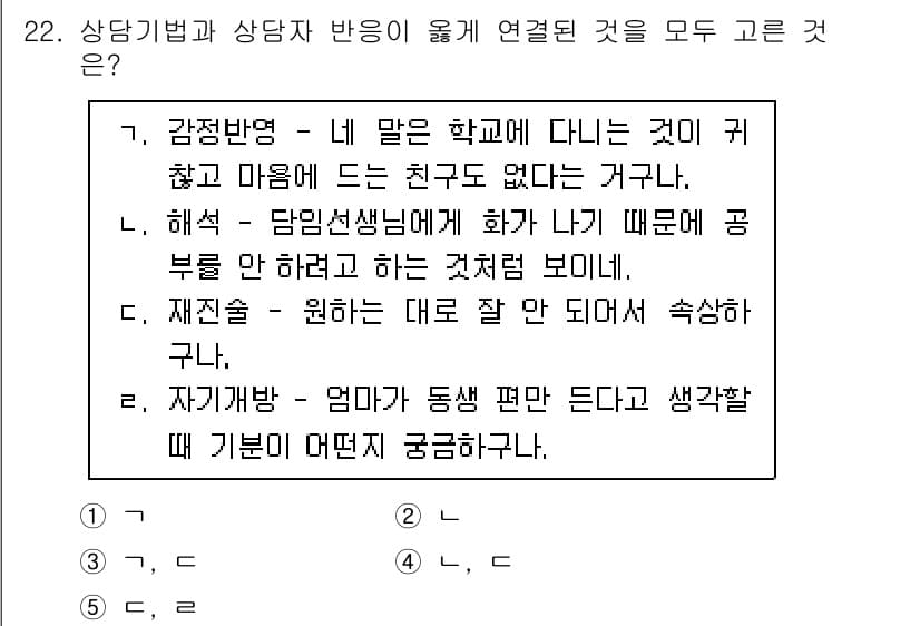 청소년상담사_2급(1교시)(구) 2020년 22번 - 정답과 핵심 포인트를 검수 중인 기출문제