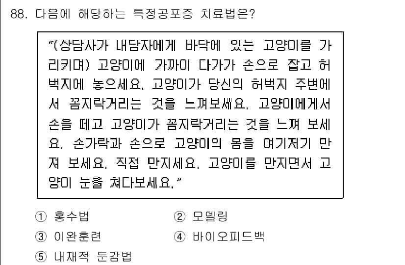 청소년상담사_2급(1교시)(구) 2020년 88번 - 주어진 문장은 내담자가 고양이를 통해 자신의 감정을 느끼고 표현하는 과정... 에 관한 핵심 기출문제
