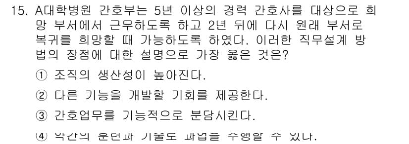 9급_지방직_공무원_서울시_간호관리(8급) 2021년 15번 - 정답과 핵심 포인트를 검수 중인 기출문제