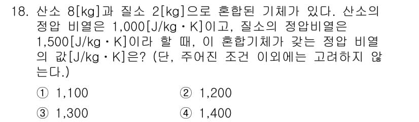9급_지방직_공무원_서울시_기계일반 2021년 18번 - 혼합물의 비열은 각 성분의 비열과 질량을 고려하여 계산할 수 있습니다. ... 에 관한 핵심 기출문제