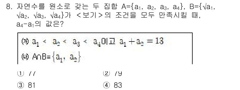 9급_지방직_공무원_서울시_수학 2021년 8번 - 정답과 핵심 포인트를 검수 중인 기출문제