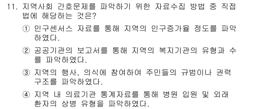 9급_지방직_공무원_서울시_지역사회간호 2021년 11번 - 정답과 핵심 포인트를 검수 중인 기출문제