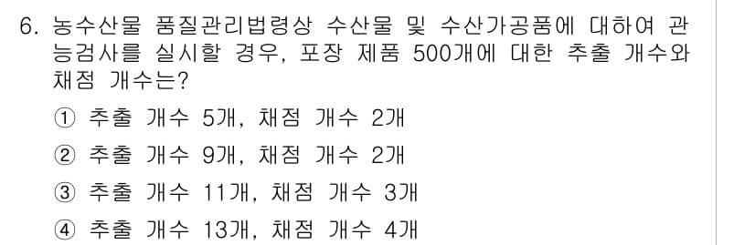 수산물품질관리사_1차 2015년 6번 - 정답과 핵심 포인트를 검수 중인 기출문제