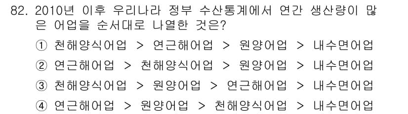수산물품질관리사_1차 2016년 82번 - 정답과 핵심 포인트를 검수 중인 기출문제