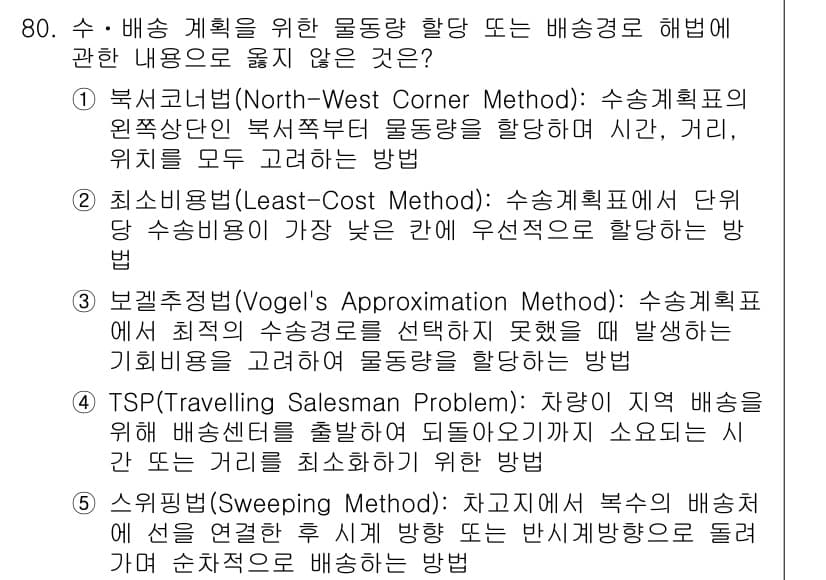 물류관리사_1교시 2021년 80번 - 정답과 핵심 포인트를 검수 중인 기출문제