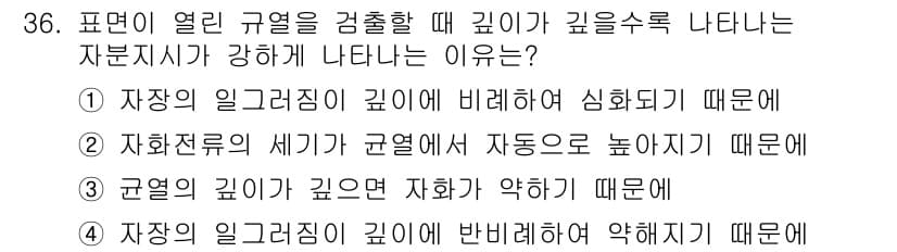 자기비파괴검사기사 2021년 36번 - 정답과 핵심 포인트를 검수 중인 기출문제