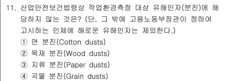산업위생관리기사 2021년 11번 - 정답과 핵심 포인트를 검수 중인 기출문제