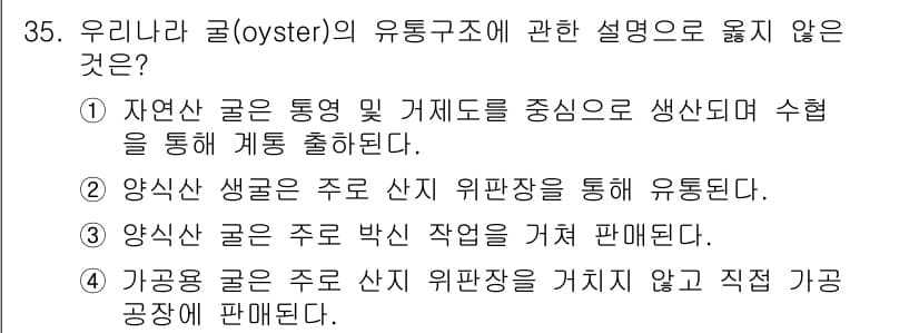 수산물품질관리사_1차 2021년 35번 - 정답과 핵심 포인트를 검수 중인 기출문제