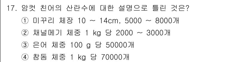 수산양식기사 2021년 17번 - 정답과 핵심 포인트를 검수 중인 기출문제