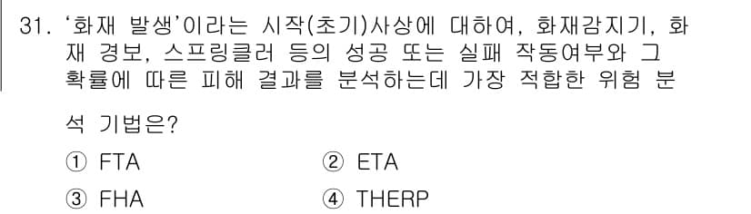 산업안전기사_필기 2021년 31번 - ETA(Event Tree Analysis)는 특정 사건이 발생한 후의 ... 에 관한 핵심 기출문제