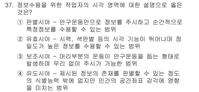 산업안전기사_필기 2021년 37번 - . 유도수용은 시각, 청각, 촉각 등의 감각 정보를 활용하여 정밀도가 높... 에 관한 핵심 기출문제