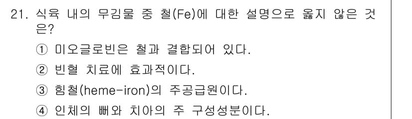 식육가공기사 2019년 21번 - 정답과 핵심 포인트를 검수 중인 기출문제