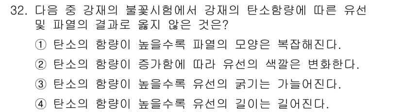 금속재료기사 2021년 32번 - 탄소의 함량이 높아질수록 유선의 길이는 길어지는 것이 아니라, 보통 경화... 에 관한 핵심 기출문제
