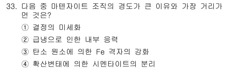 금속재료기사 2021년 33번 - 정답과 핵심 포인트를 검수 중인 기출문제
