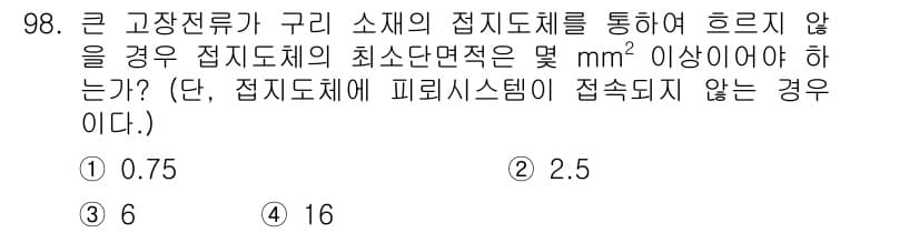 전기기사_필기 2021년 98번 - 전기기사 필기에서 큰 고장전류가 구리 소자의 접지 도체를 통해 흐르지 않... 에 관한 핵심 기출문제